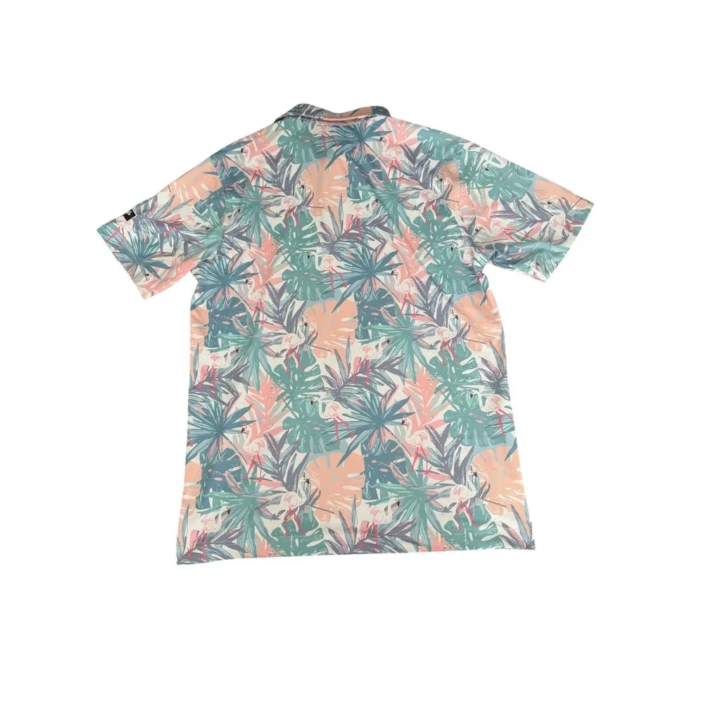 WAGGLE Golf Polo Shirt Men's Medium Flamingo Tropical Performance Stretch Beach - Picture 4 of 5